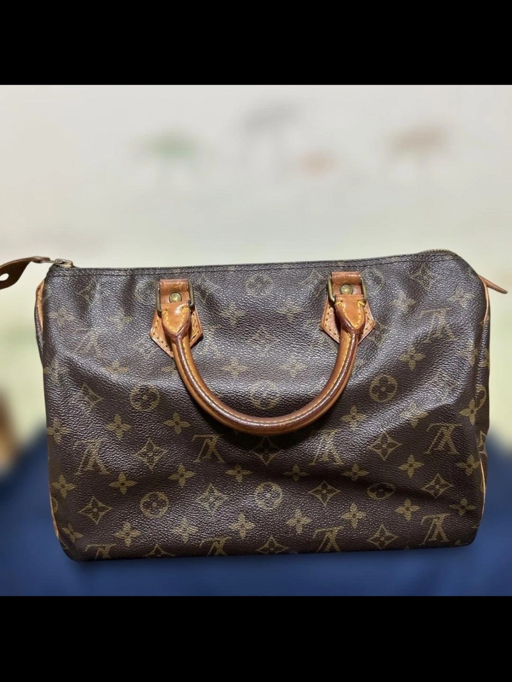 Louis Vuitton Brown Monogram Canvas Satchel with Tan Leather Handles